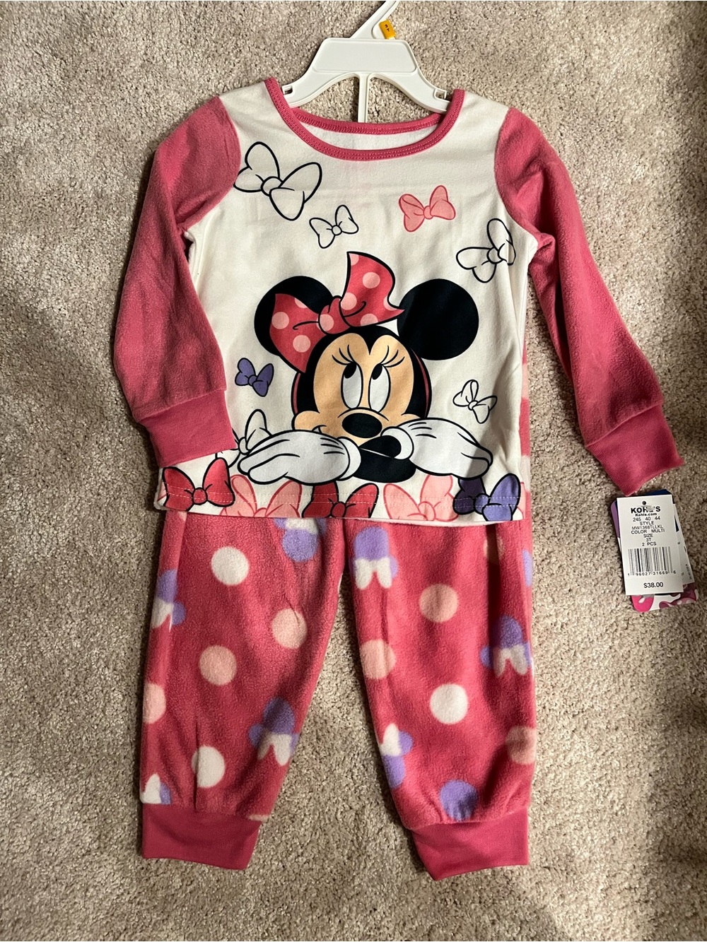 NEW Minnie Mouse Pink Polka Dot Kids Pajama Set size 3T